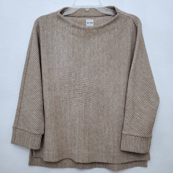 NIC+ZOE Boat Neck Dolman Sleeve Beige Ribbed Pullover Sweater Size Medium - Picture 2 of 10